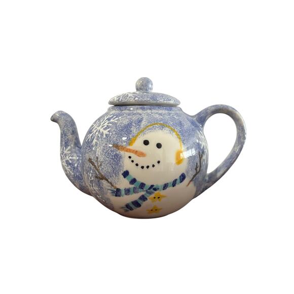 Vintage Blue Snowman Teapot with Snowflakes - 8 cups - Picture 1 of 5
